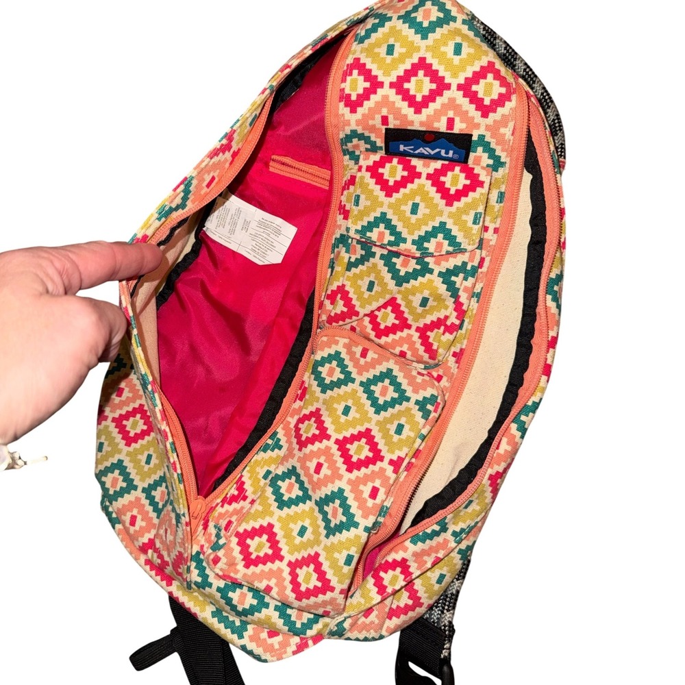 KAVU Rope Bag Sling Backpack OS Multicolor Geometric Diamond - Picture 6 of 6